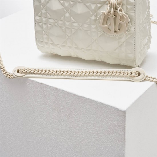 Lady Dior Mini 17cm, Three Blocks, Lambskin, Milk White, Champagne Gold Hardware