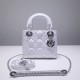 Lady Dior Mini 17cm, Three Blocks, Lambskin, White, Silver Hardware