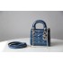 Lady Dior Mini 17cm, Three Blocks, Patent Leather, Blue, Champagne Gold Hardware