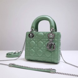 Lady Dior Mini 17cm, Three Blocks, Lambskin, Green, Silver Hardware