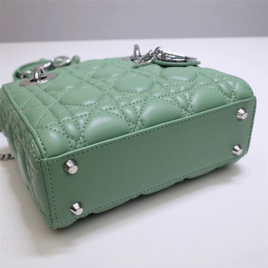 Lady Dior Mini 17cm, Three Blocks, Lambskin, Green, Silver Hardware