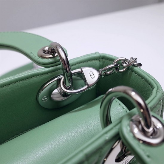 Lady Dior Mini 17cm, Three Blocks, Lambskin, Green, Silver Hardware