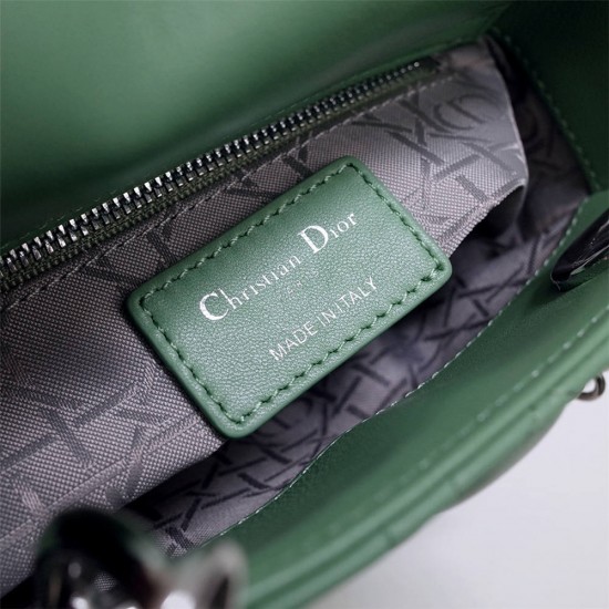 Lady Dior Mini 17cm, Three Blocks, Lambskin, Green, Silver Hardware