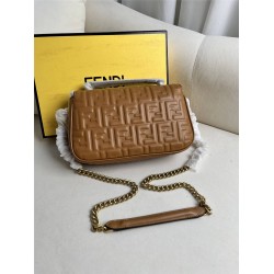 Fendi Baguette Medium 24 Chain Dark Brown All Leather Gold Buckle 24x14.5x7cm 7001