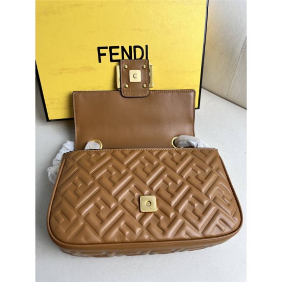 Fendi Baguette Medium 24 Chain Dark Brown All Leather Gold Buckle 24x14.5x7cm 7001