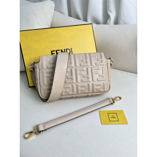 Fendi Baguette Medium 27 Chain Light Apricot All Leather Gold Hardware 27x15x6cm 211