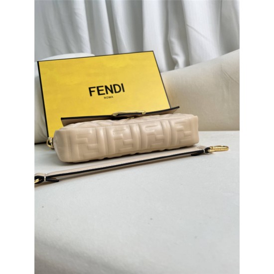 Fendi Baguette Medium 27 Chain Light Apricot All Leather Gold Hardware 27x15x6cm 211