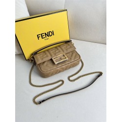 Fendi Baguette Mini 19 Chain Yellow All Leather Gold Buckle 19x11.5x4cm