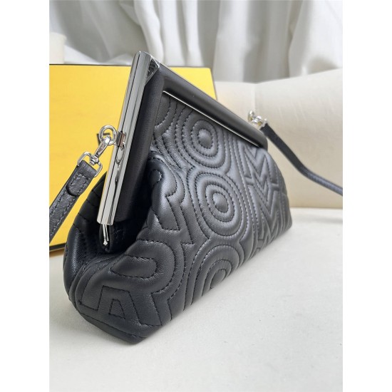 Fendi First 25 All Leather Embossed Black 25x18x9cm