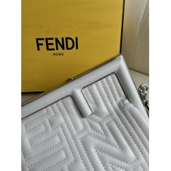 Fendi First 25 All Leather Embossed White 25x18x9cm