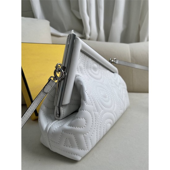 Fendi First 25 All Leather Embossed White 25x18x9cm