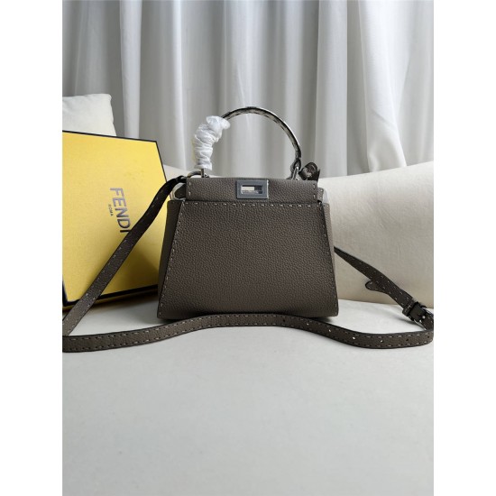 Fendi Peekaboo Small 23 Gray Silver Hardware 23x18x12cm 8BN266