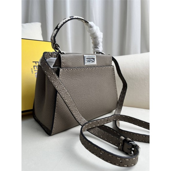 Fendi Peekaboo Small 23 Gray Silver Hardware 23x18x12cm 8BN266