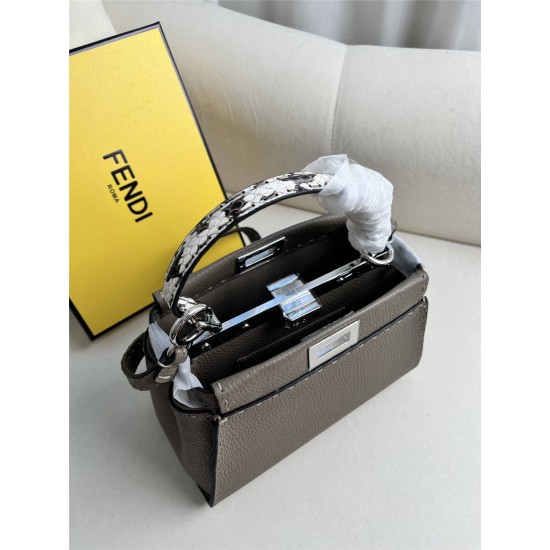 Fendi Peekaboo Small 23 Gray Silver Hardware 23x18x12cm 8BN266