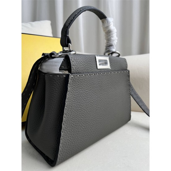 Fendi Peekaboo Small 23 Dark Gray Silver Hardware 23x18x12cm 8BN266