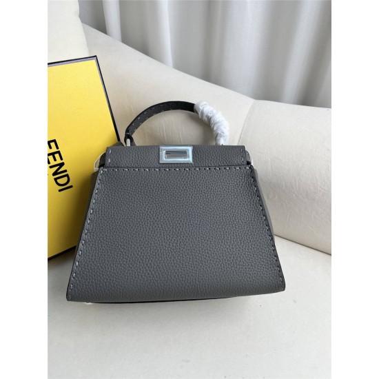 Fendi Peekaboo Small 23 Dark Gray Silver Hardware 23x18x12cm 8BN266