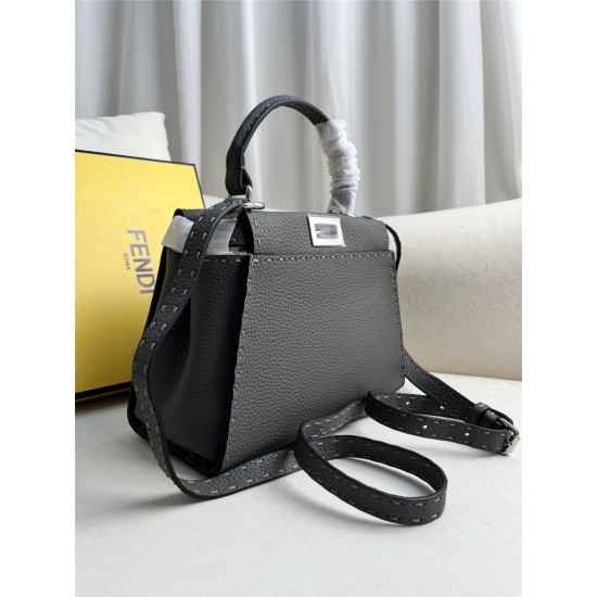 Fendi Peekaboo Small 23 Dark Gray Silver Hardware 23x18x12cm 8BN266