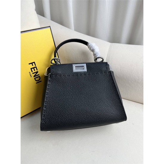 Fendi Peekaboo Small 23 Black Silver Hardware 23x18x12cm 8BN266