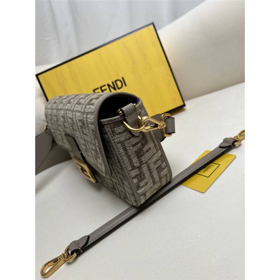 Fendi Baguette Medium 27 Gray Canvas Gold Buckle 27x15x6cm