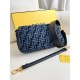 Fendi Baguette Medium 27 Blue Canvas Gold Buckle 27x15x6cm