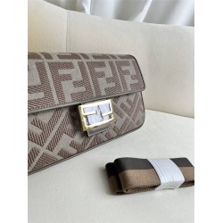 Fendi Baguette Medium 26 Gray Canvas Gold Buckle 26x13x6cm