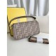 Fendi Baguette Medium 26 Gray Canvas Gold Buckle 26x13x6cm