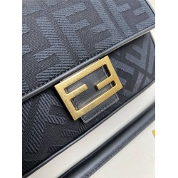 Fendi Baguette Medium 26 Black Canvas Gold Buckle 26x13x6cm