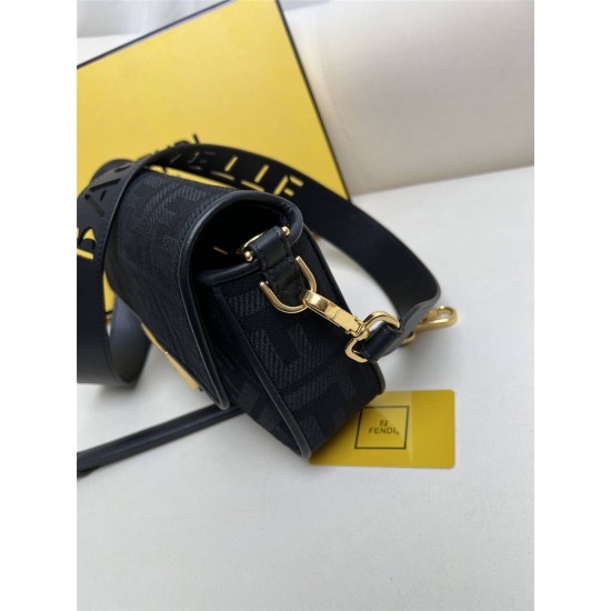 Fendi Baguette Medium 26 Black Canvas Gold Buckle 26x13x6cm