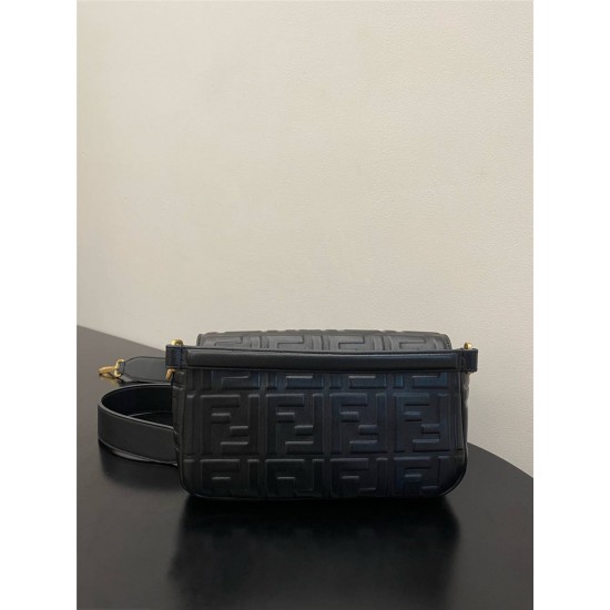 Fendi  Baguette Medium 26 Black All Leather Embossed Gold Buckle 26x13x6cm