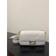 Fendi  Baguette Medium 26 White All Leather Embossed Gold Buckle 26x13x6cm