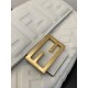 Fendi  Baguette Medium 26 White All Leather Embossed Gold Buckle 26x13x6cm