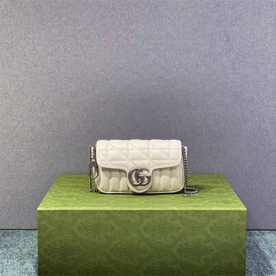 Gucci GG Marmont Geometric Mini, 16.5, White, Silver Hardware, Size: 16.5x10x5cm, Model: 476433