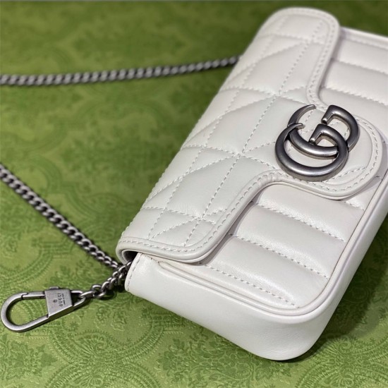 Gucci GG Marmont Geometric Mini, 16.5, White, Silver Hardware, Size: 16.5x10x5cm, Model: 476433