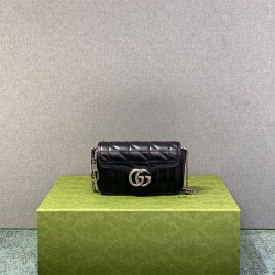 Gucci GG Marmont Geometric Mini, 16.5, Black, Silver Hardware, Size: 16.5x10x5cm, Model: 476433