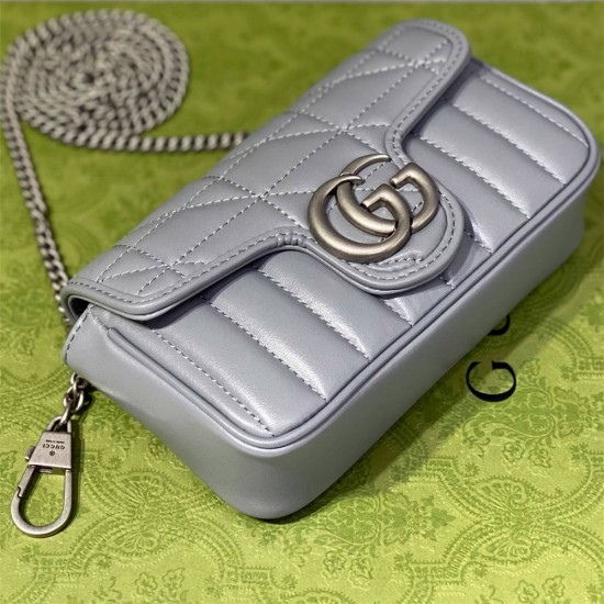 Gucci GG Marmont Geometric Mini, 16.5, Grey, Silver Hardware, Size: 16.5x10x5cm, Model: 476433