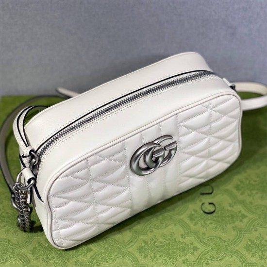 Gucci GG Marmont Geometric Medium, 24, White, Silver Hardware, Size: 24x13x7cm, Model: 443497