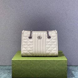 Gucci GG Marmont Geometric Medium, 26.5, White, Silver Hardware, Size: 26.5x19x11cm, Model: 681483