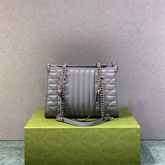 Gucci GG Marmont Geometric Medium, 26.5, Grey, Silver Hardware, Size: 26.5x19x11cm, Model: 681483