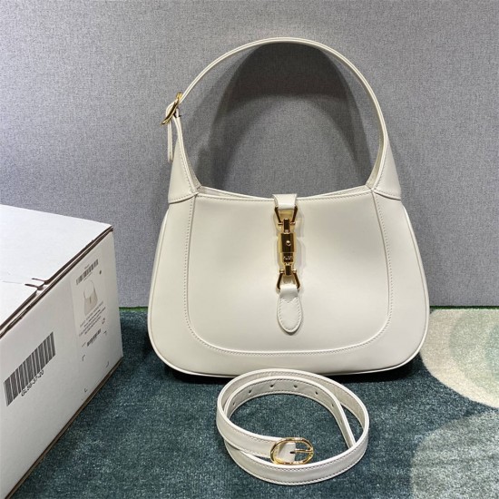 Gucci Jackie 1961, Full Leather, Imported Italian Leather, Small 27.5cm, White, Gold Hardware, Size: 27.5x19x4cm, Model: 636706