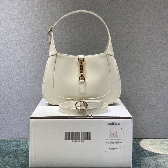 Gucci Jackie 1961, Full Leather, Imported Italian Leather, Small 27.5cm, White, Gold Hardware, Size: 27.5x19x4cm, Model: 636706