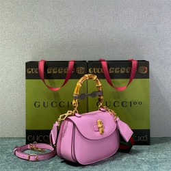 Gucci Bamboo 1947, Small 21cm, Pink, Gold Hardware, Size: 21x15x7cm, Model: 675797