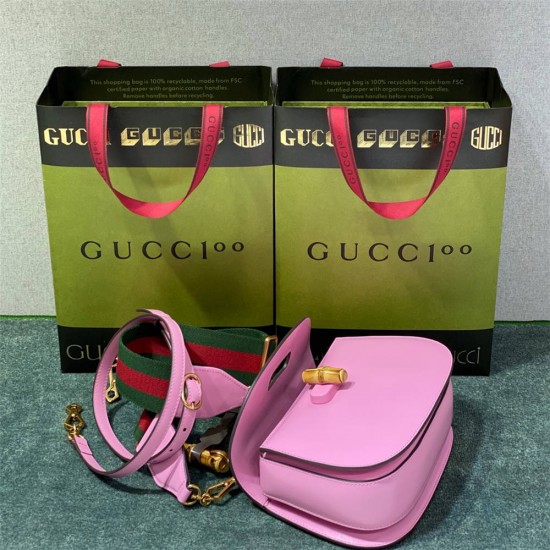 Gucci Bamboo 1947, Small 21cm, Pink, Gold Hardware, Size: 21x15x7cm, Model: 675797