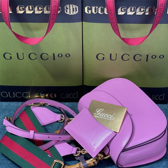 Gucci Bamboo 1947, Small 21cm, Pink, Gold Hardware, Size: 21x15x7cm, Model: 675797