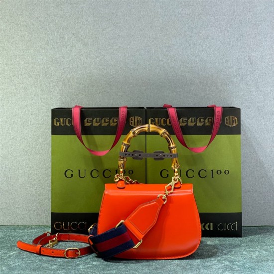 Gucci Bamboo 1947, Small 21cm, Red, Gold Hardware, Size: 21x15x7cm, Model: 675797