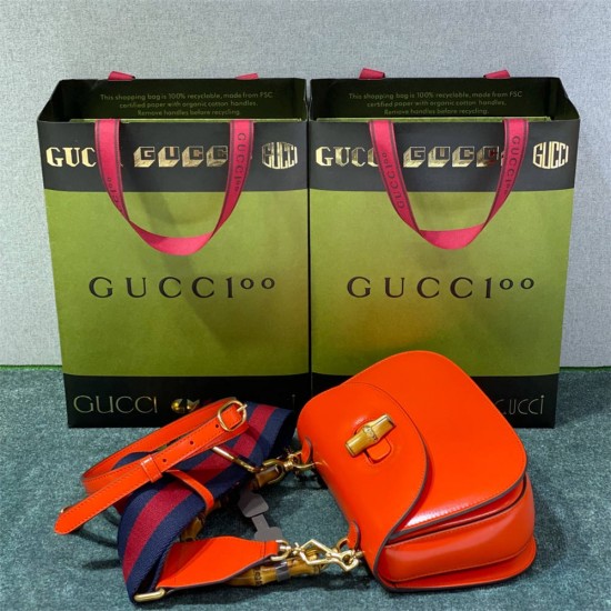 Gucci Bamboo 1947, Small 21cm, Red, Gold Hardware, Size: 21x15x7cm, Model: 675797