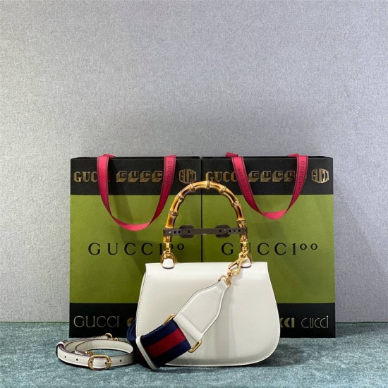 Gucci Bamboo 1947, Small 21cm, White, Gold Hardware, Size: 21x15x7cm, Model: 675797