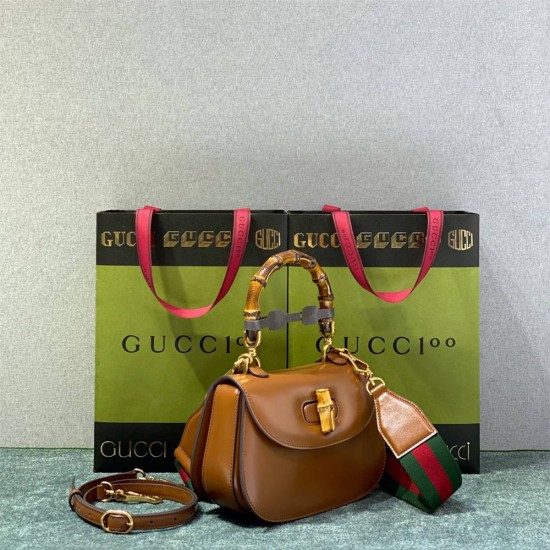 Gucci Bamboo 1947, Small 21cm, Brown, Gold Hardware, Size: 21x15x7cm, Model: 675797