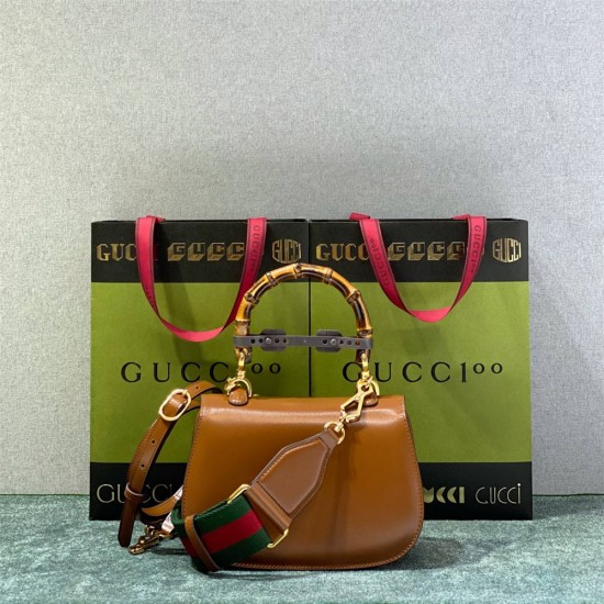 Gucci Bamboo 1947, Small 21cm, Brown, Gold Hardware, Size: 21x15x7cm, Model: 675797