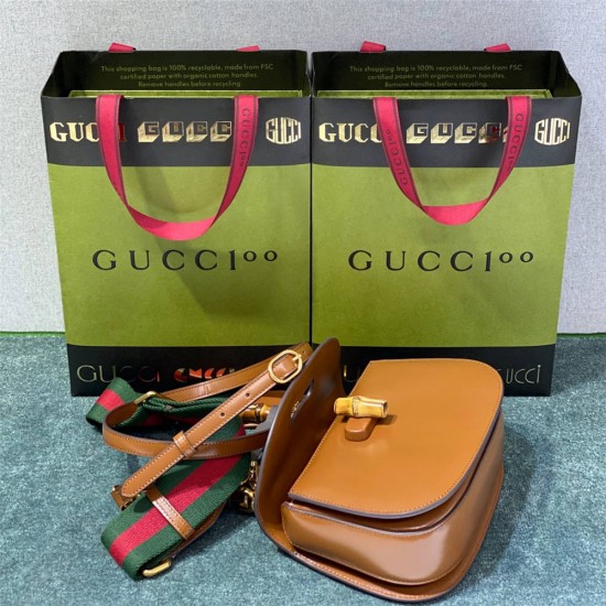 Gucci Bamboo 1947, Small 21cm, Brown, Gold Hardware, Size: 21x15x7cm, Model: 675797