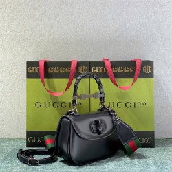 Gucci Bamboo 1947, Small 21cm, Black, Gold Hardware, Size: 21x15x7cm, Model: 675797